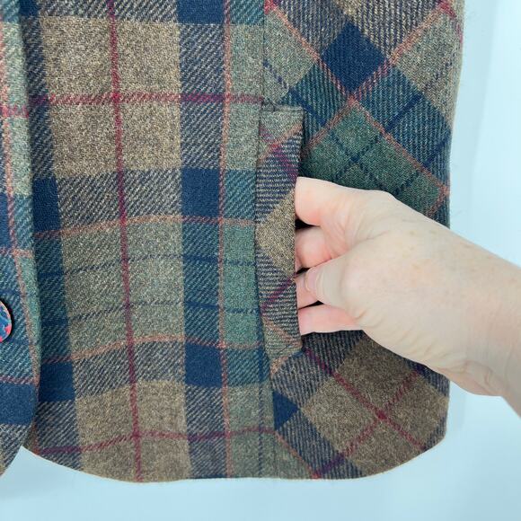 Joe Browns Wool Blend Waistcoat Womens US 10 Brown Green Black Plaid Button Vest - Picture 6 of 8